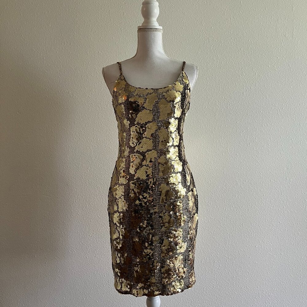 Vintage Alex Evenings Gold Sequin Party Dress in Animal Print